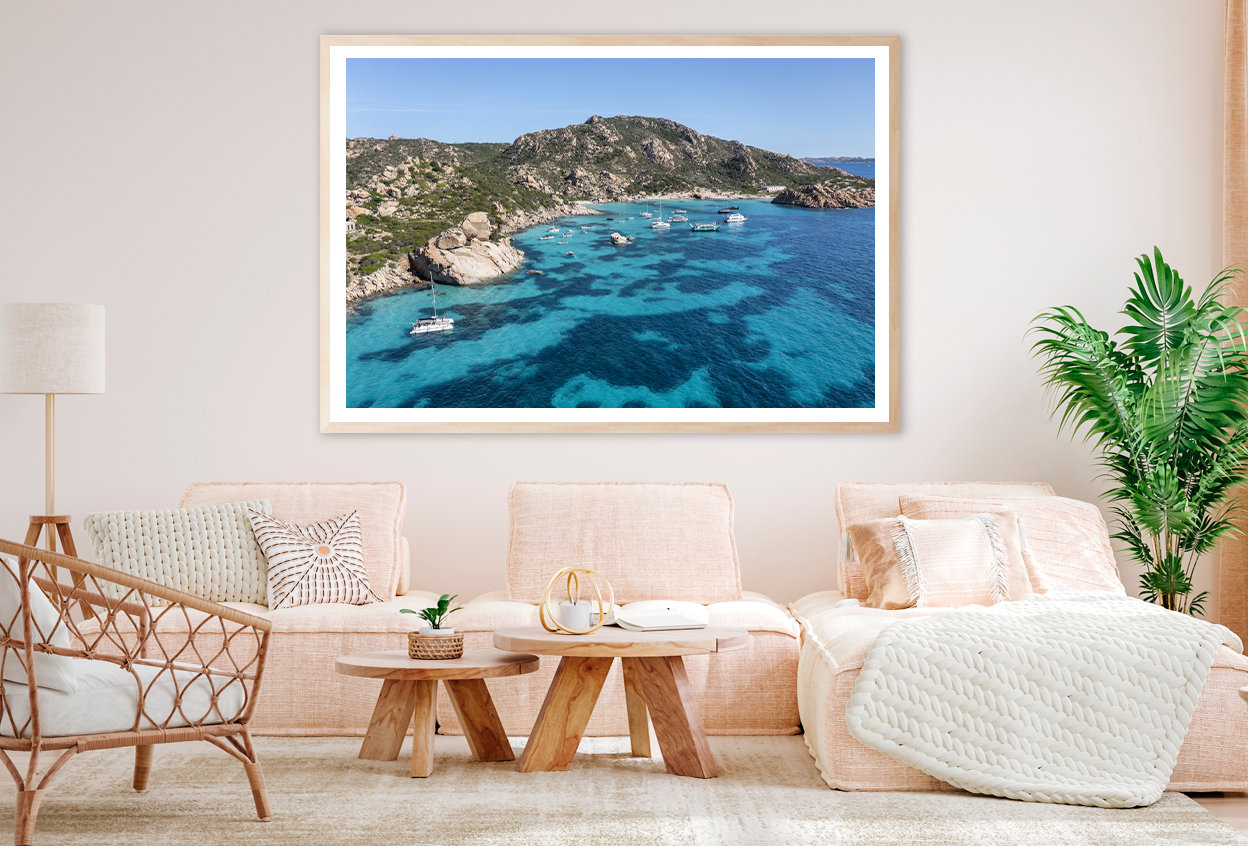 Boats On Sea & Mountain View Photograph Home Decor Premium Quality Poster Print Choose Your Sizes