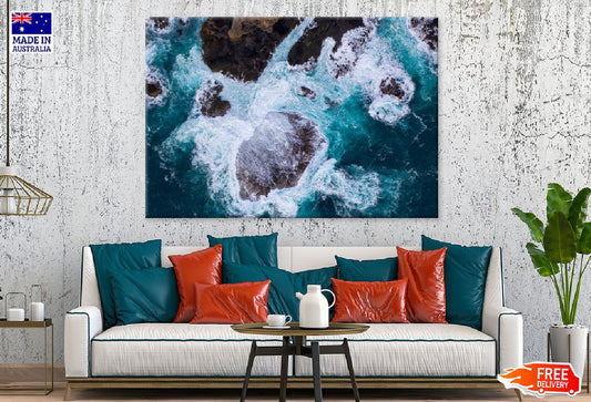 Waves Crashing on Rocks Aerial View Photograph Print 100% Australian Made