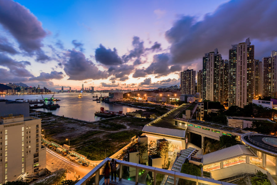 Building Harbour Sunset Photograph Hong Kong Print 100% Australian Made