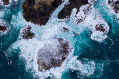 Waves Crashing on Rocks Aerial View Photograph Print 100% Australian Made