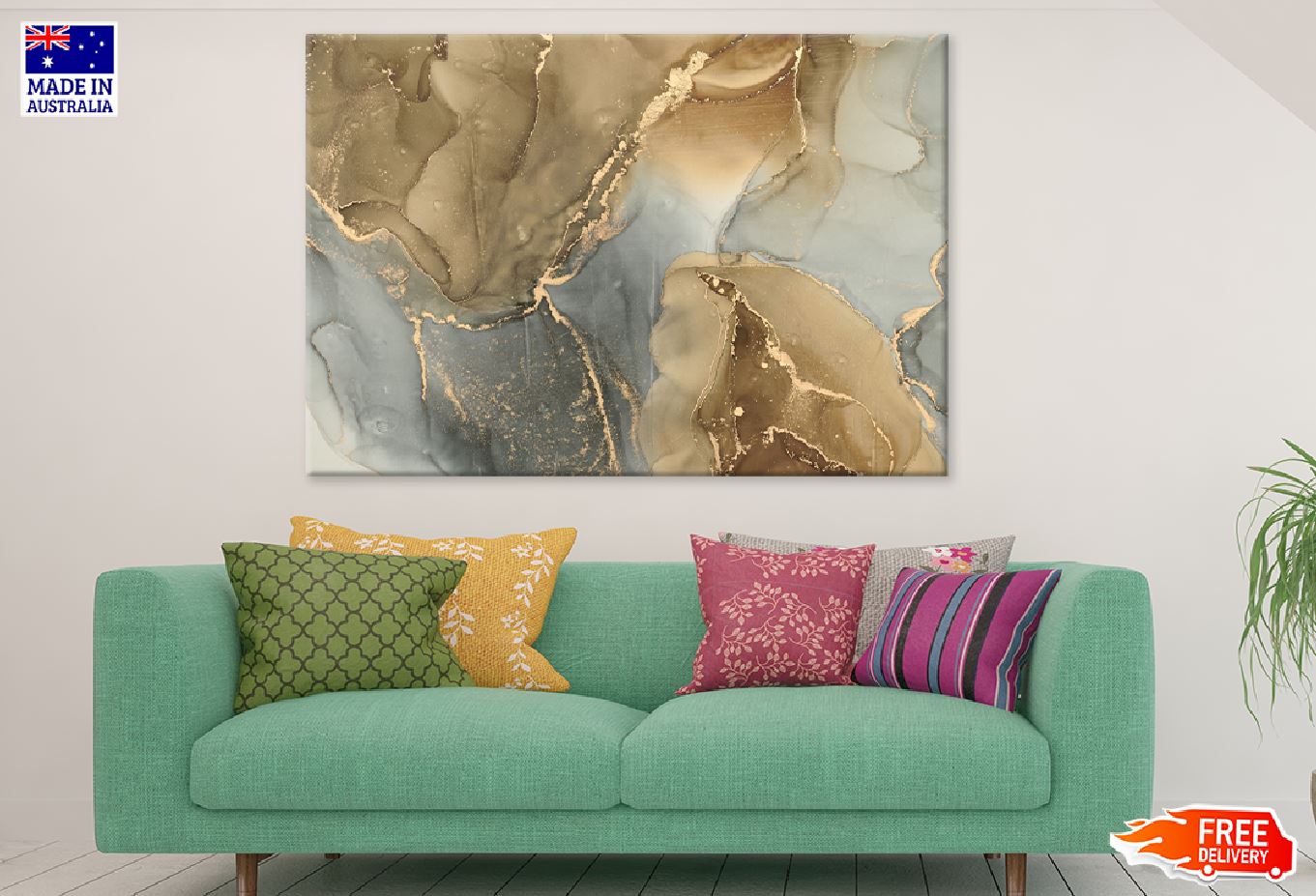 Brown Grey & Gold Abstract Design Print 100% Australian Made