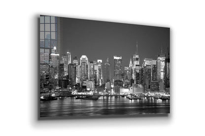 City Night Sea B&W View Print Tempered Glass Wall Art 100% Made in Australia Ready to Hang