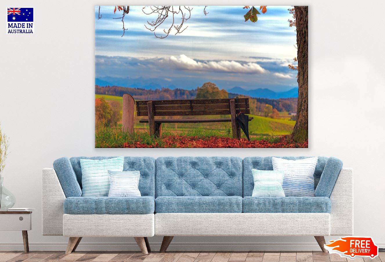 Lonely Bench Under Autumn Tree Photograph Print 100% Australian Made