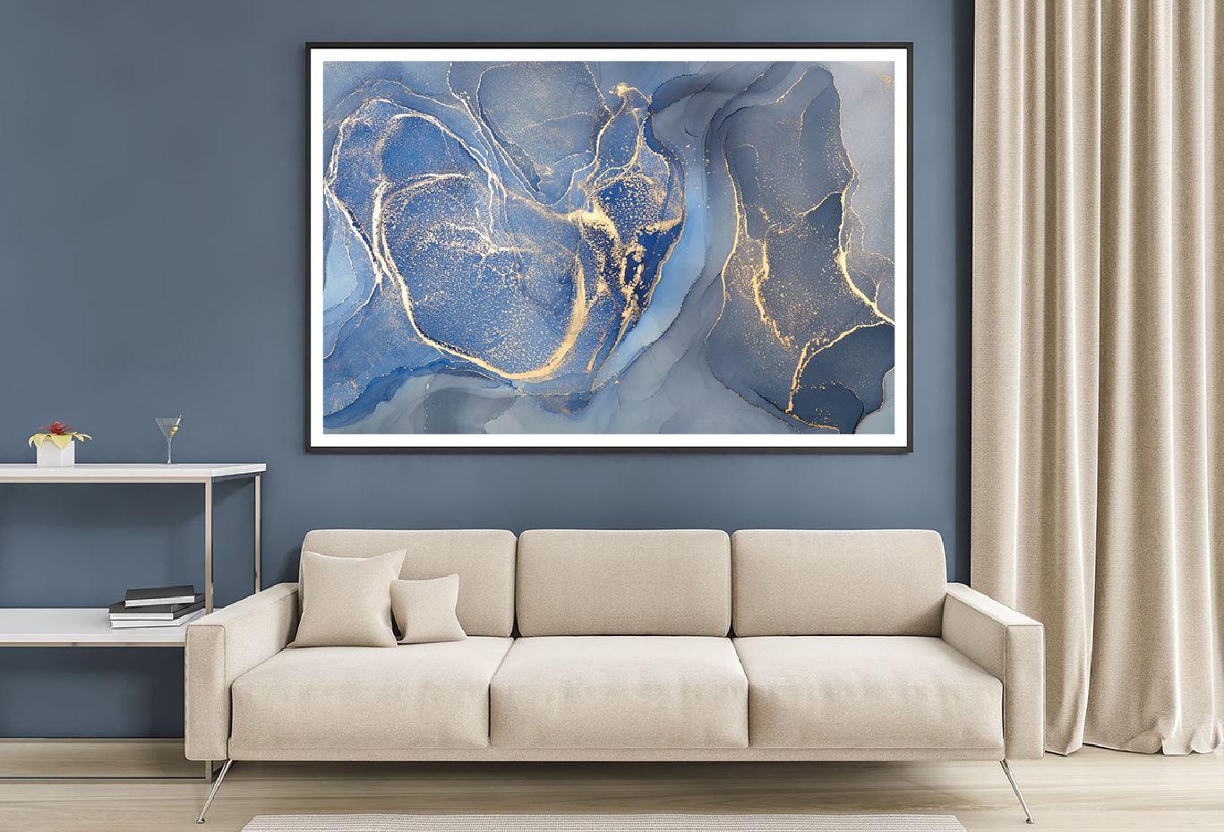 Blue Grey & Gold Abstract Design Home Decor Premium Quality Poster Print Choose Your Sizes