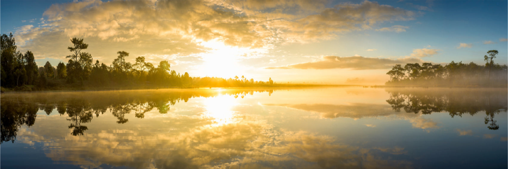 Panoramic Canvas Trees & Lake Sunrise Scenery Photograph High Quality 100% Australian Made Wall Canvas Print Ready to Hang