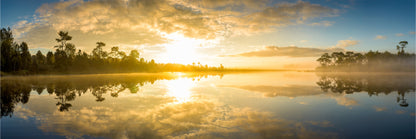 Panoramic Canvas Trees & Lake Sunrise Scenery Photograph High Quality 100% Australian Made Wall Canvas Print Ready to Hang