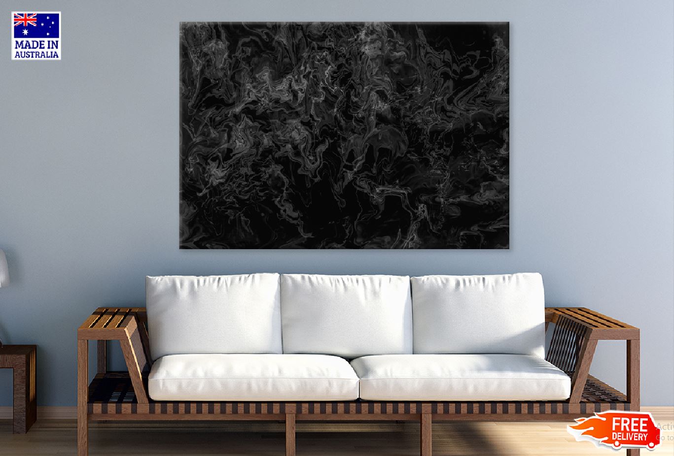 Abstract Black Grey Marble Design Print 100% Australian Made