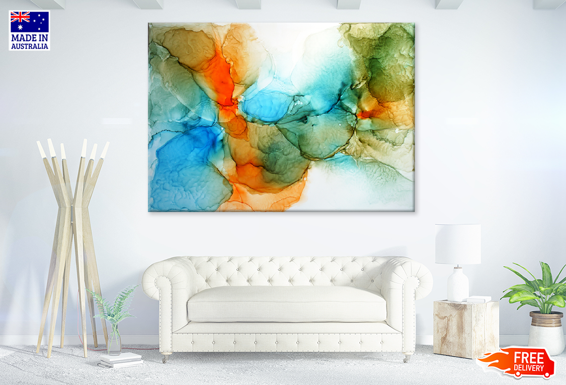 Blue Green Orange & White Abstract Design Print 100% Australian Made