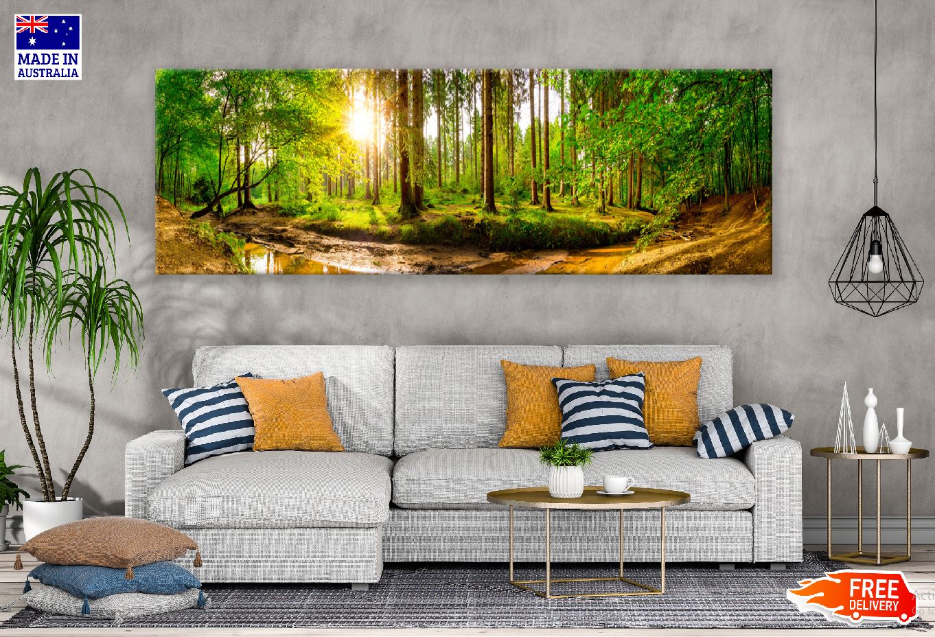 Panoramic Canvas Forest Tree Sunlight Scenery Photograph High Quality 100% Australian Made Wall Canvas Print Ready to Hang