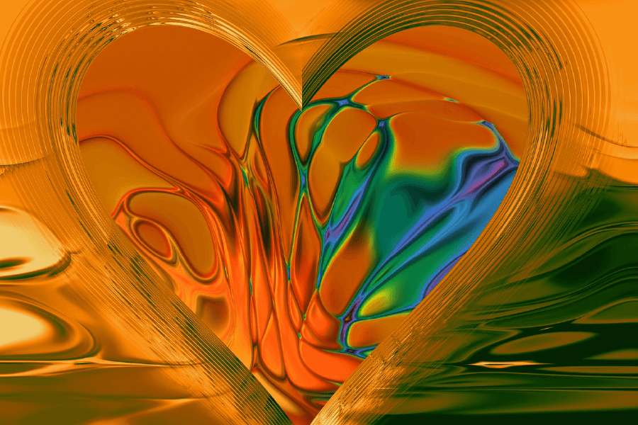 Green & Orange Heart Shape Abstract Design Print 100% Australian Made