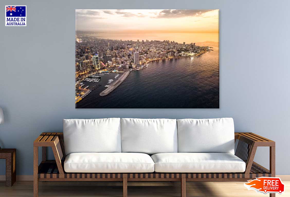 Beirut City with Sea Aerial View Photograph Print 100% Australian Made