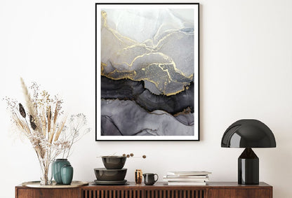 Grey Black & Gold Marble Abstract Design Home Decor Premium Quality Poster Print Choose Your Sizes