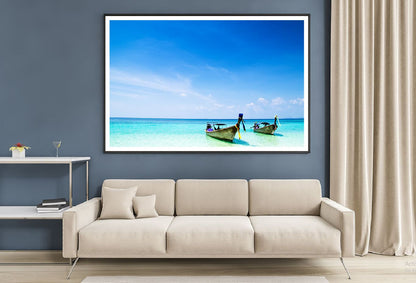 Fishing Boats near Blue Seashore Photograph Home Decor Premium Quality Poster Print Choose Your Sizes