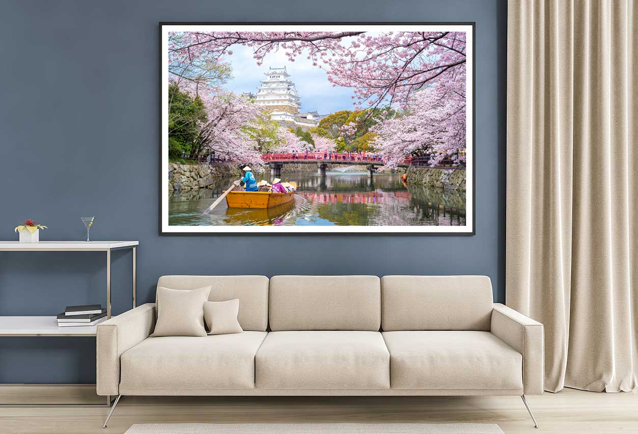 Boat on Cherry Meguro River Photograph Japan Home Decor Premium Quality Poster Print Choose Your Sizes