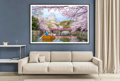 Boat on Cherry Meguro River Photograph Japan Home Decor Premium Quality Poster Print Choose Your Sizes