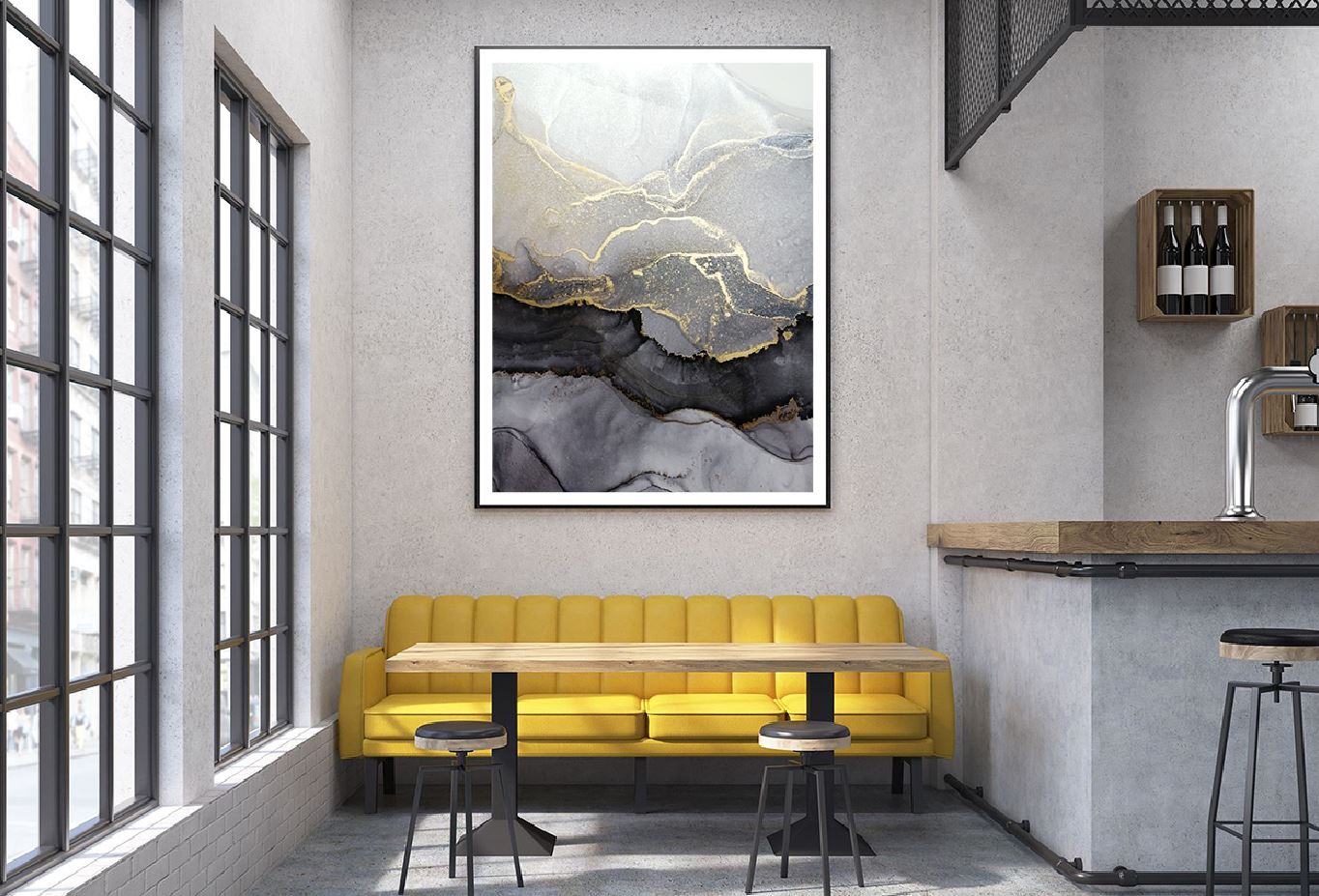 Grey Black & Gold Marble Abstract Design Home Decor Premium Quality Poster Print Choose Your Sizes