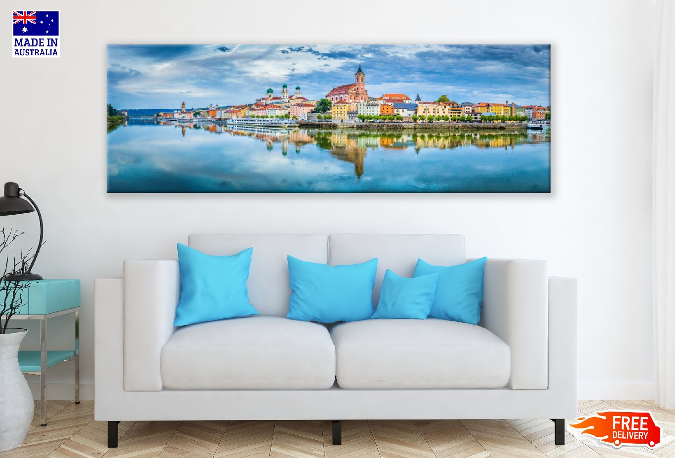 Panoramic Canvas Passau City & River View Photograph High Quality 100% Australian Made Wall Canvas Print Ready to Hang