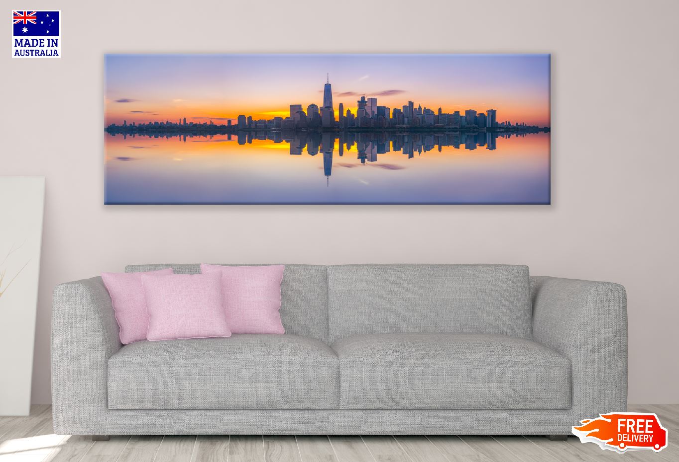 Panoramic Canvas New York City Skyline Reflections View High Quality 100% Australian Made Wall Canvas Print Ready to Hang