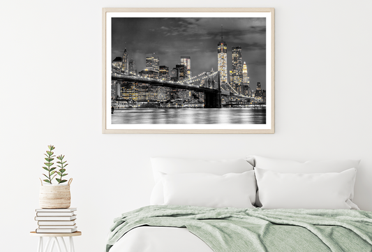 B&W Night City with Lights View Photograph Home Decor Premium Quality Poster Print Choose Your Sizes