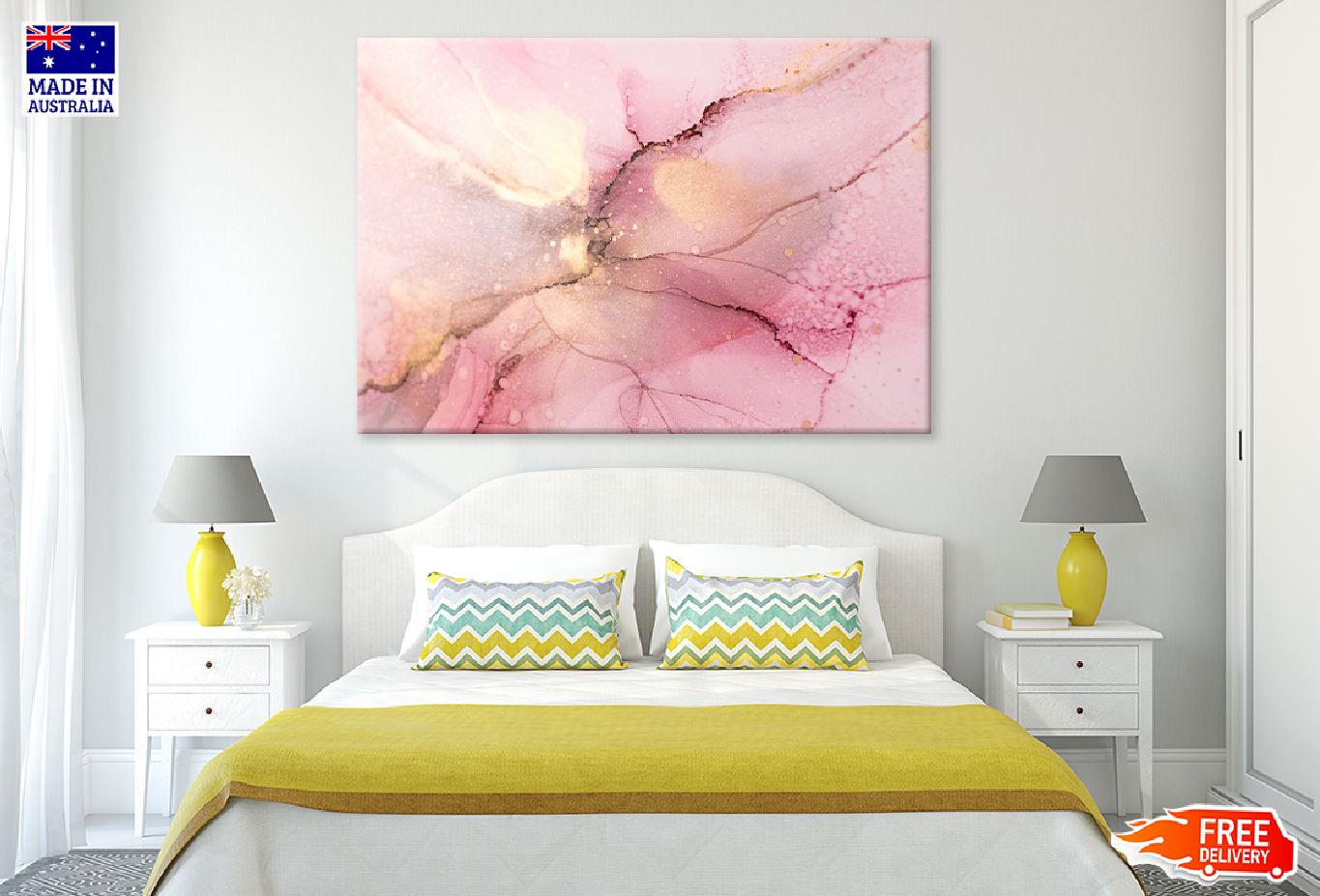 Pink & Gold Fluid Abstract Design Print 100% Australian Made