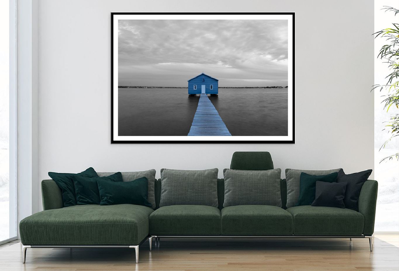 Blue House Over Lake B&W View Photograph Home Decor Premium Quality Poster Print Choose Your Sizes