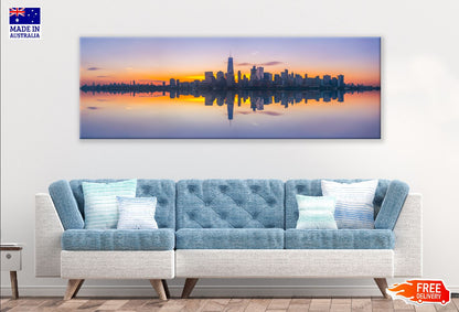 Panoramic Canvas New York City Skyline Reflections View High Quality 100% Australian Made Wall Canvas Print Ready to Hang