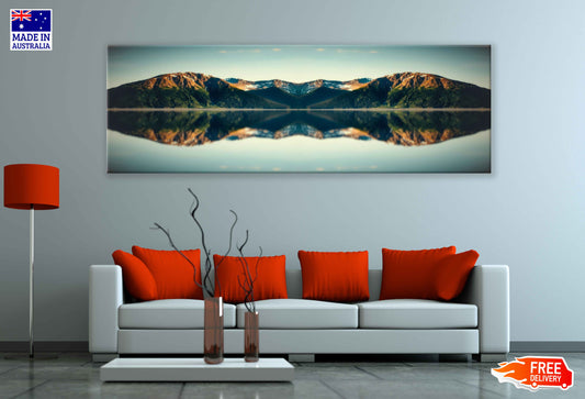 Panoramic Canvas Mountains Lake View Photograph High Quality 100% Australian Made Wall Canvas Print Ready to Hang