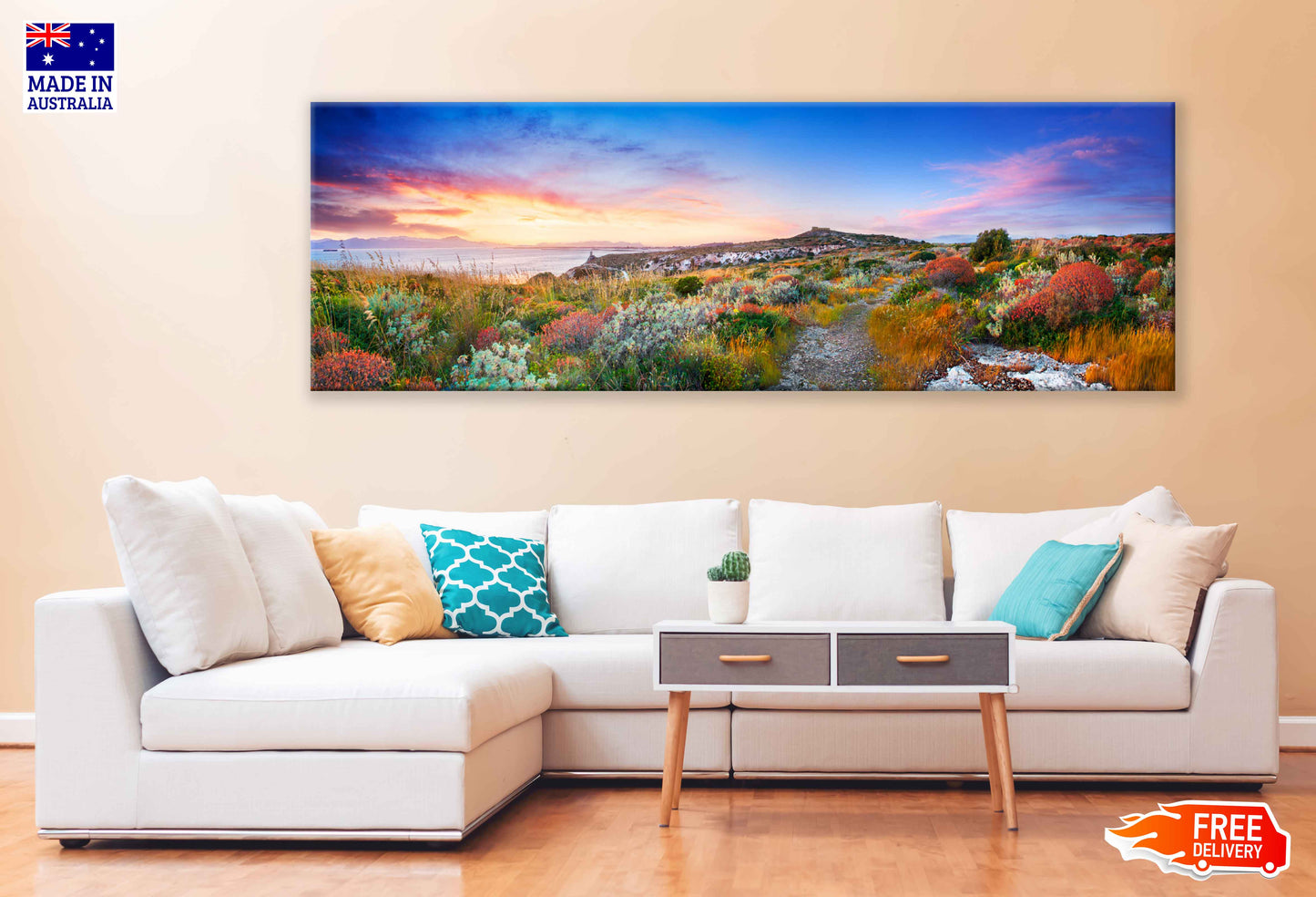 Panoramic Canvas Sunset Autumn Hill View Photograph High Quality 100% Australian Made Wall Canvas Print Ready to Hang