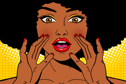 Surprised African Woman Holding Her Hands Open Mouth Print 100% Australian Made