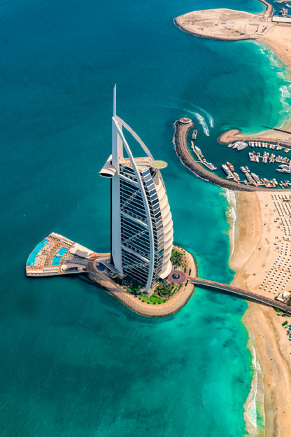 Aerial View Burj Al Arab & Sea Print 100% Australian Made