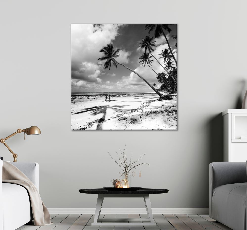 Square Canvas Palm Trees near Sea B&W Photograph High Quality Print 100% Australian Made