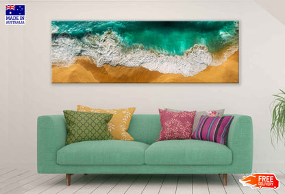 Panoramic Canvas Green Sea Waves View Photographin High Quality 100% Australian Made Wall Canvas Print Ready to Hang