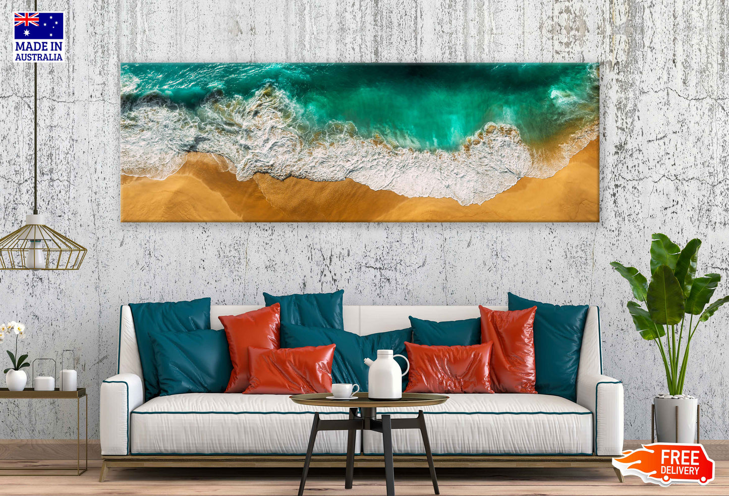Panoramic Canvas Green Sea Waves View Photographin High Quality 100% Australian Made Wall Canvas Print Ready to Hang