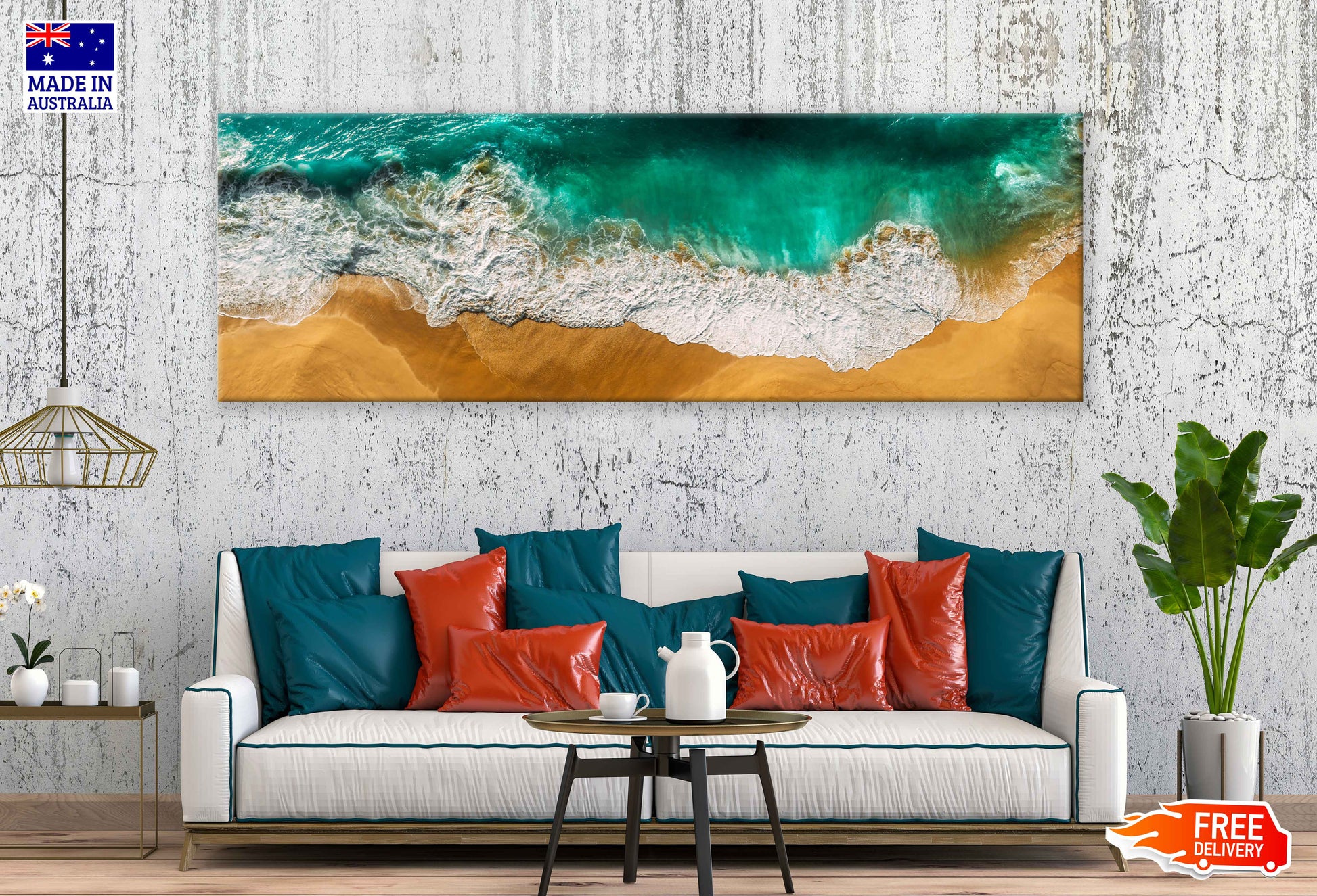 Panoramic Canvas Green Sea Waves View Photographin High Quality 100% Australian Made Wall Canvas Print Ready to Hang