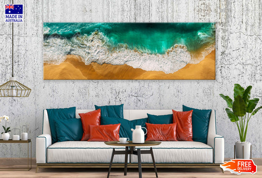 Panoramic Canvas Green Sea Waves View Photographin High Quality 100% Australian Made Wall Canvas Print Ready to Hang