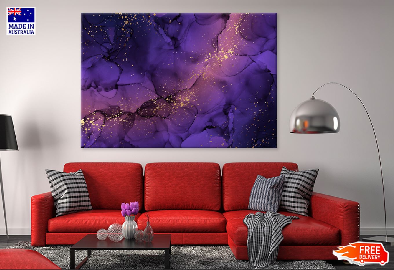 Pink Purple & Gold Drops Abstract Design Print 100% Australian Made