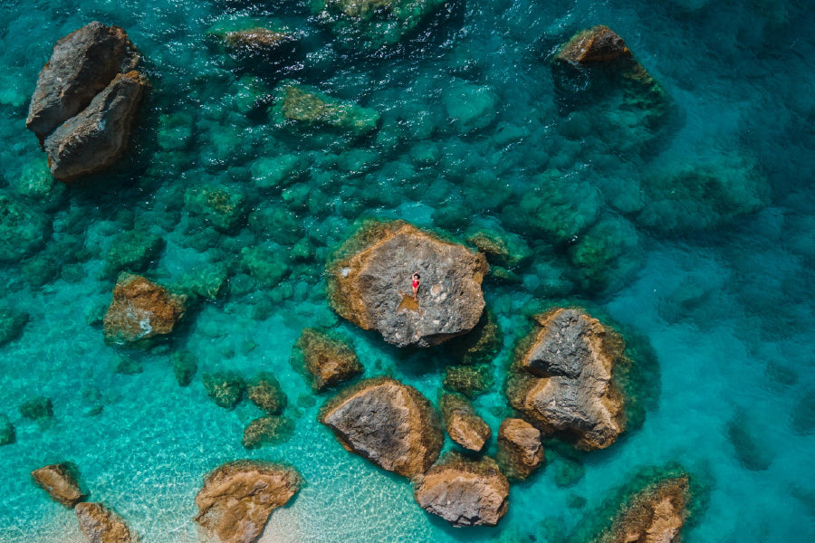 Rock & Sea Aerial View Photograph Greece Print 100% Australian Made