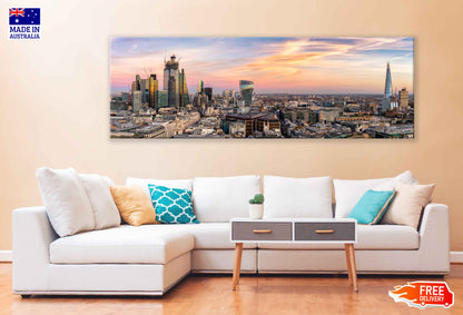 Panoramic Canvas Modern Skyline View Photograph UK High Quality 100% Australian Made Wall Canvas Print Ready to Hang