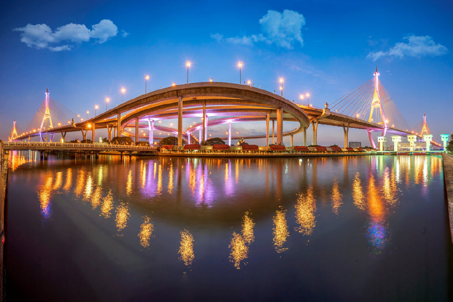 Bhumibol Bridge with Light View Photograph Thailand Print 100% Australian Made