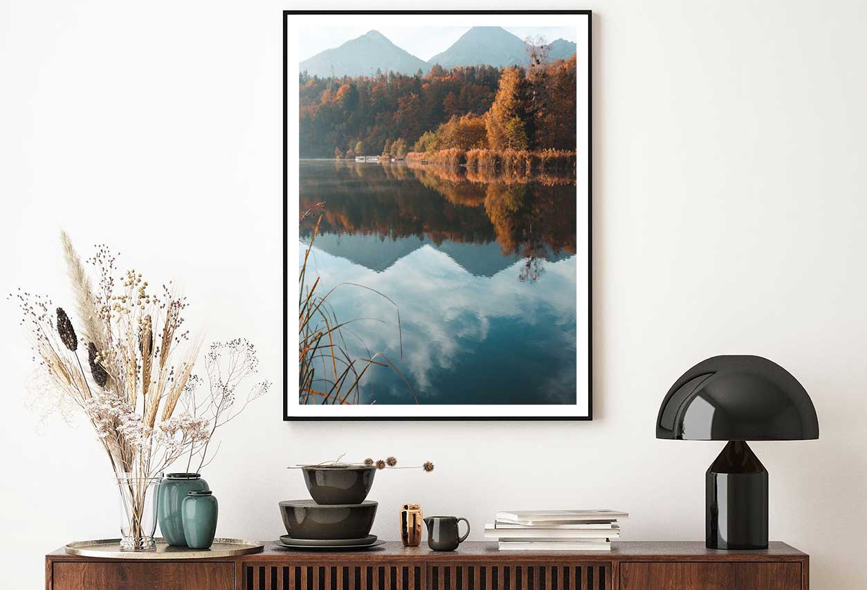 Mountain Lake Autumn Reflection View Photograph Home Decor Premium Quality Poster Print Choose Your Sizes