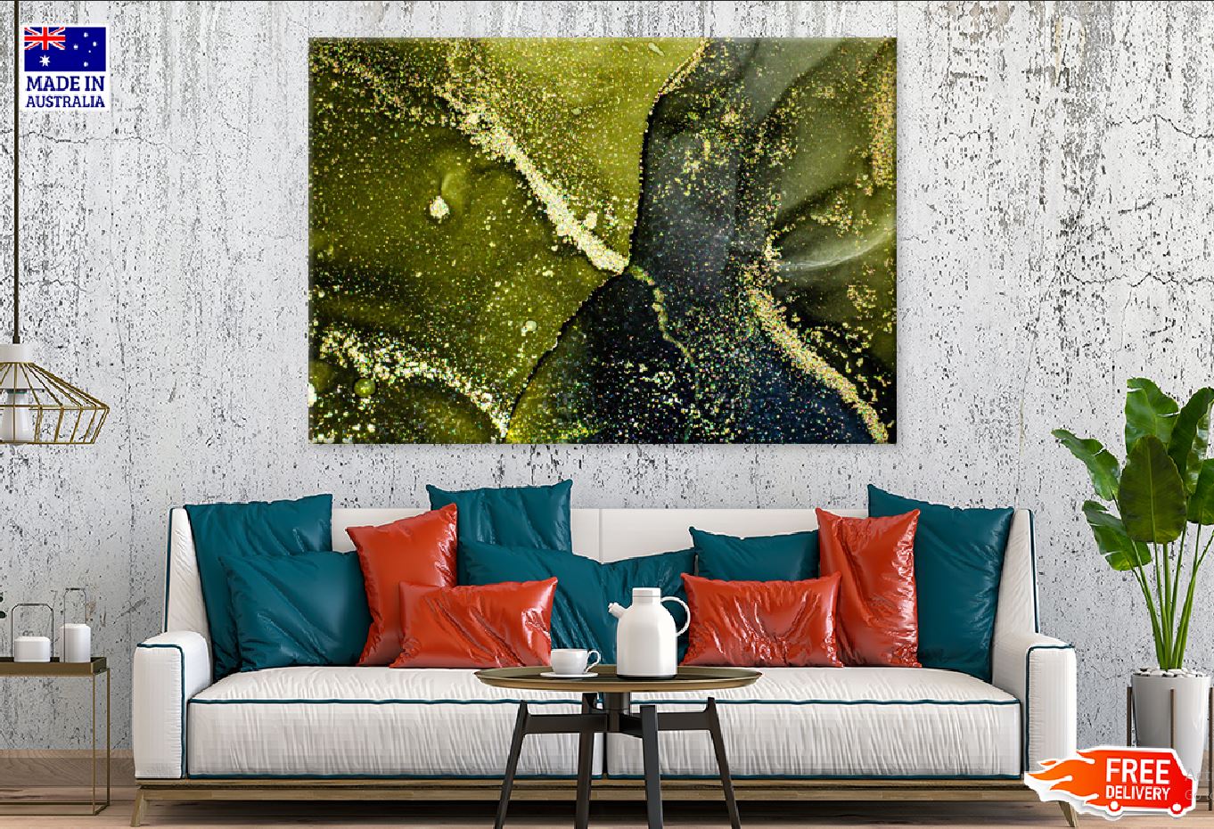 Dark Green & Gold Fluid Abstract Design Print 100% Australian Made