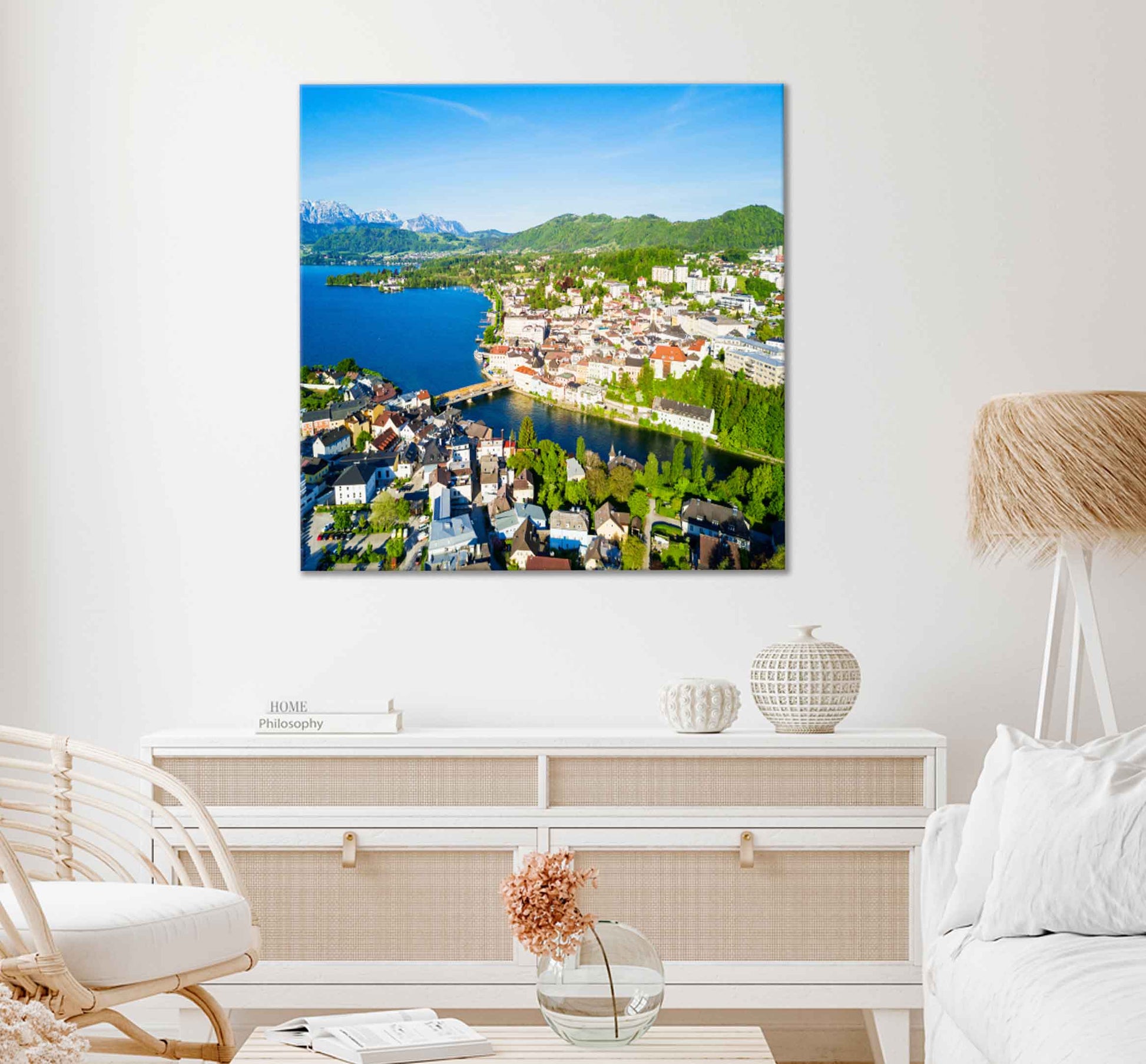 Square Canvas Gmunden Town Lakeside With Buildings High Quality Print 100% Australian Made