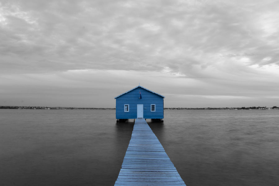 Blue House Over Lake B&W View Photograph Home Decor Premium Quality Poster Print Choose Your Sizes