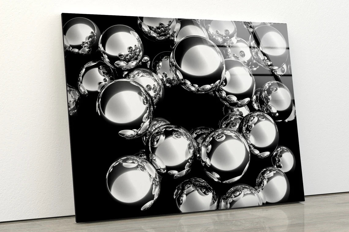 Silver Balls 3D Design Acrylic Glass Print Tempered Glass Wall Art 100% Made in Australia Ready to Hang