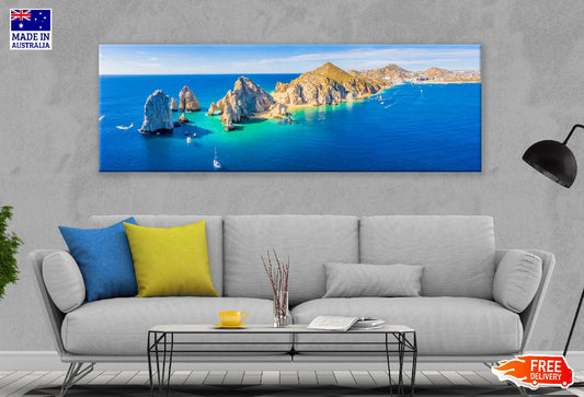 Panoramic Canvas El Arco Mexico Aerial View Photograph High Quality 100% Australian Made Wall Canvas Print Ready to Hang