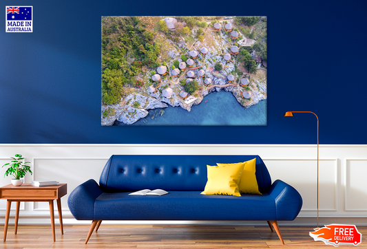 Beach Huts & Sea Aerial View Photograph Print 100% Australian Made