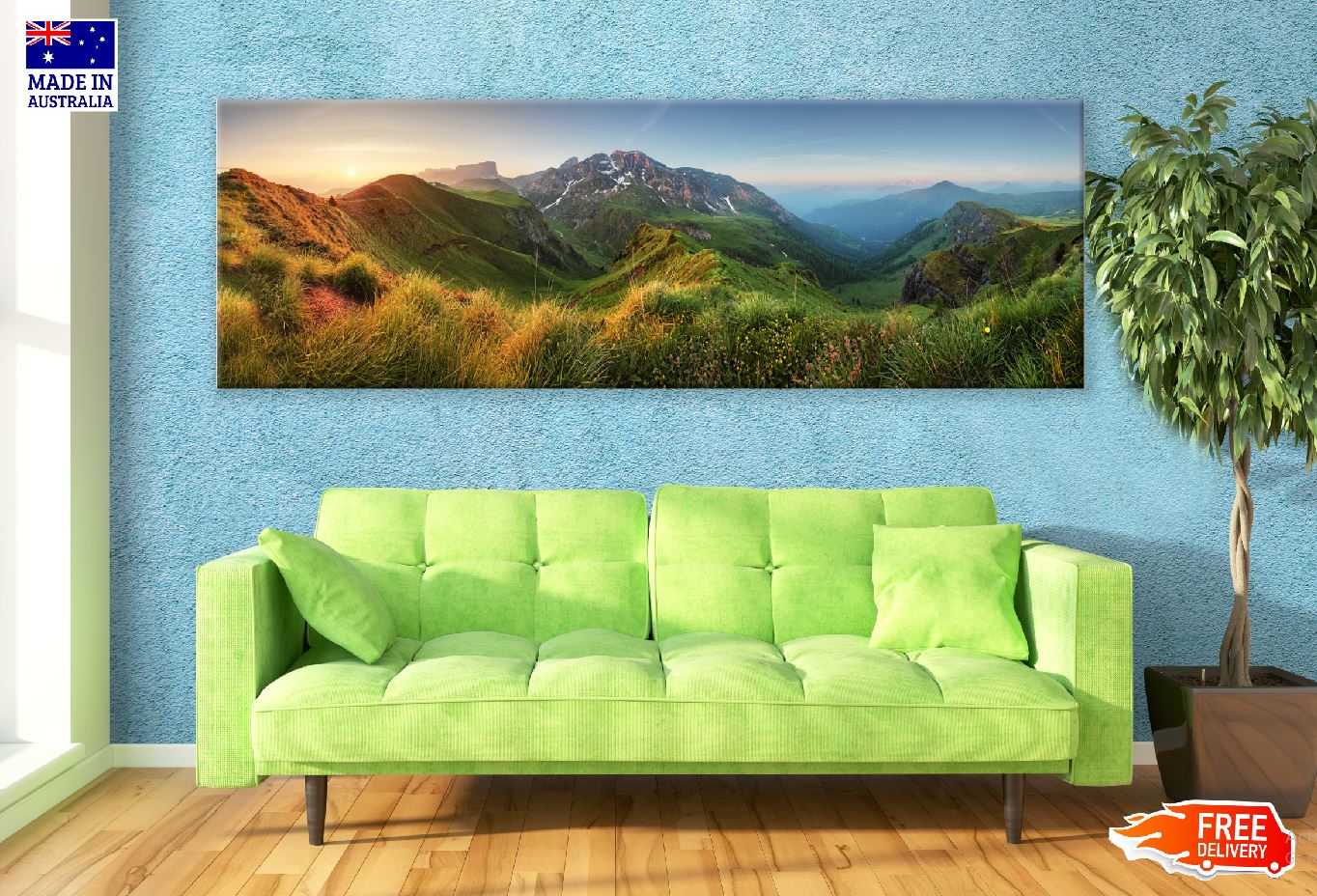 Panoramic Canvas Mountain Hill Sunset Scenery High Quality 100% Australian Made Wall Canvas Print Ready to Hang