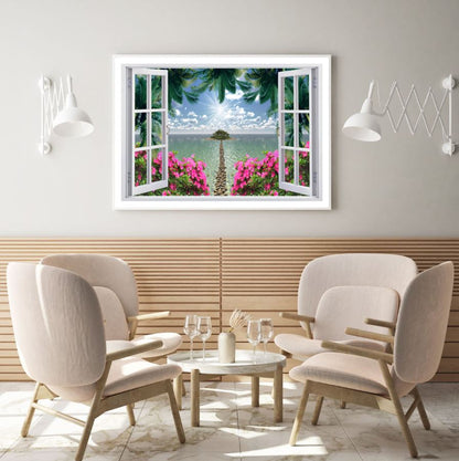 Flowers & Sea Scenery Window View Home Decor Premium Quality Poster Print Choose Your Sizes