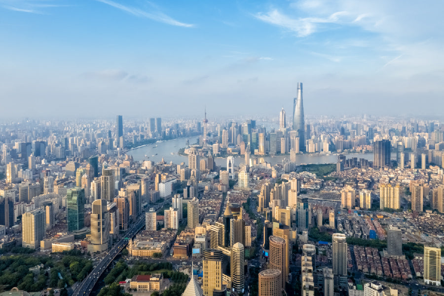 Shanghai Cityscape Dusk Aerial View Photograph Print 100% Australian Made