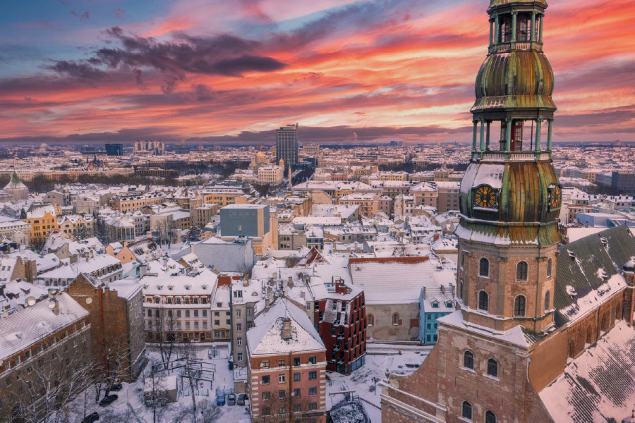 Snow Covered Riga Town Photograph Print 100% Australian Made